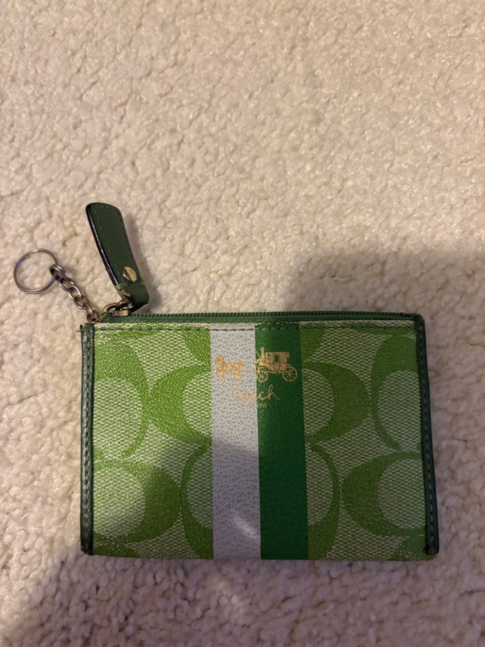Coach Green Signature Stripe Card Case with Keyring